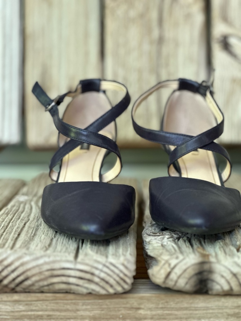 Alex Marie Black Crisscross Pointed-Toe Heels